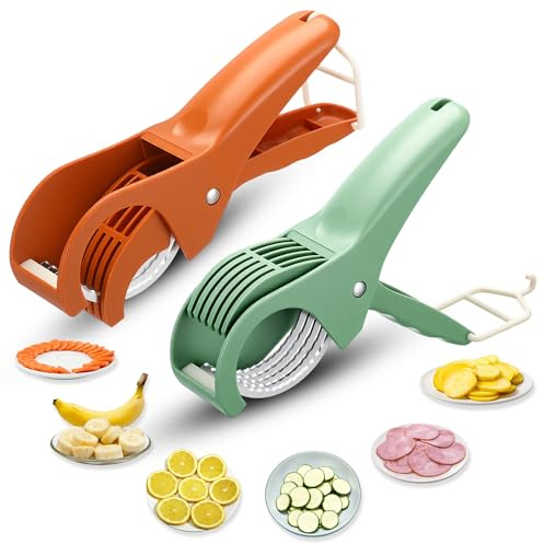 Lanties 2 Pcs Food Manual Slicer Fruit and Vegetable Cutter Stainless Steel Banana Slicer with ABS Handle for Quickly Making Fruit Vegetable Salad