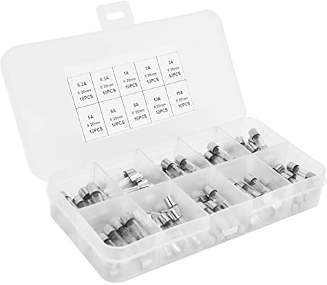 Qudinip 100 St Snabbsäkringssats för Elsäkerhet med 10 Av Säkringar 0,2A Till 20A i 5 X 20 Mm Storlek Lagras i en Kompakt Låda