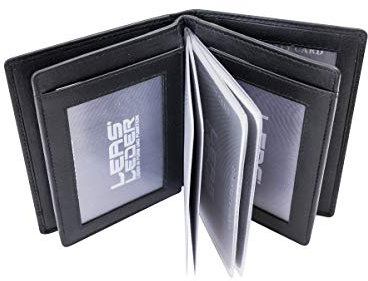LEAS Ausweis- & Kreditkartenmappe/-hülle hochwertig verarbeitet mit RFID Schutzfolie Echt-Leder, schwarz Card-Collection