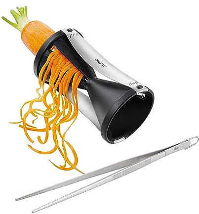 Küchenhelfer Set: GEFU Spiralschneider SPIRELLI & Küchenpinzette SOCO - Spiral-Gemüseschneider für die Herstellung von Gemüse-Spaghetti & Zoodles