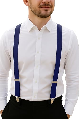 trilece Navy Blue Suspenders for Men - Adjustable Elastic 1 Y Back Shape Mens Womens Suspenders for Costume,Tuxedo,Dress Pants and Jeans with Heavy Duty Strong Clips (Navy Blue, 1)