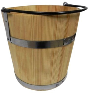 Grand seau en bois avec anneau en métal et poignée 10L - Style ancien très solide - Seau sauna