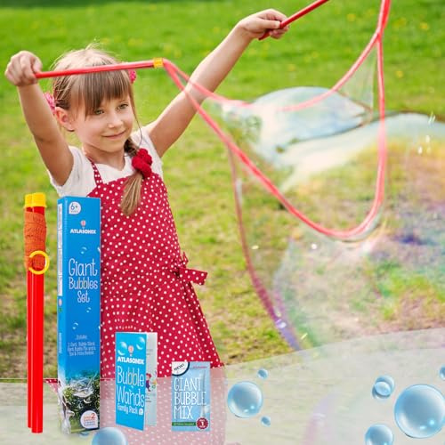 Atlasonix Giant Bubble Wand Set - Include 1 Giant Wand & 4 Liters Bubble Mix Solution Maker - Safe Bubbles for Pets & DogsSummer Fun for Boys and Girls of All Ages - Outdoor Toys for Kids