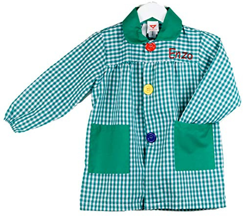 KLOTTZ-Babi Colegio Nombre Bordado Personalizable. Bata Escolar con Botones para Personalizar con Nombre Bordado. Fabricado en España.Talla 2. Color Verde