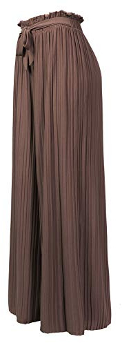 Design by Olivia Women's Ribbon Tie Chiffon Loose Pleated Wide Leg Palazzo Pants Mocha 3XL