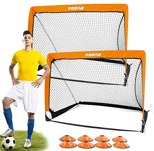 Poray Portable Soccer Goal Net for Kids & Adults,Set of 2,Pop Up 4FT Soccer Goal with 210D Oxford & 8 Field Marker Cones & Extra Stakes,Birthday Gift & Fun for Backyard and Soccer Training