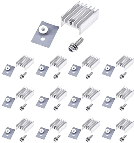 Easycargo 12 Packs TO-220 Heatsink + Insulator/Mounting Kits for LM317 LM317t L7805 L7812 L78XX Voltage Regulator, IRF Z44N 3205 520N 630 1404 MOSFET Transistor (20mm x 15mm x 10mm) (Silver 12 Pack)