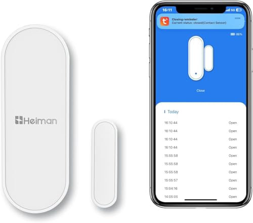 HEIMAN Wi-Fi WLAN-Tür-/Fenster-Sensor, Smarter Kontaktsensor, Türalarm Funk Fenster-Kontaktschalter für Dunstabzugshauben & Einbauschaltermit Push-Benachrichtigung, für Haus/Schuppen/Garage (1er Pack)