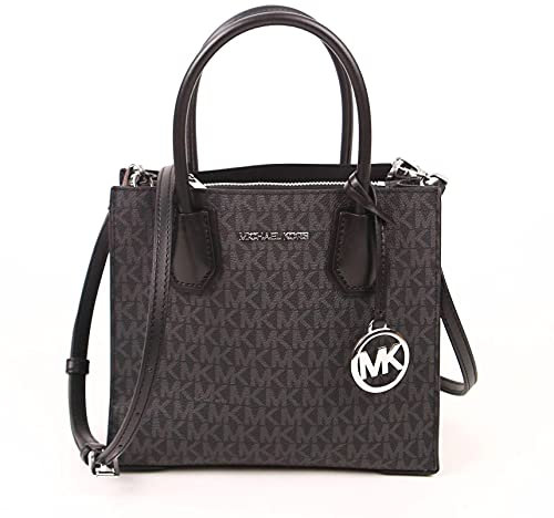 Michael Kors Damen Mercer Medium Logo and Leather Kuriertasche, Schwarzes PVC