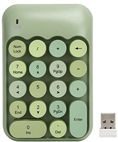 Tastierino Numerico Wireless, Tastierino Numerico 18 Tasti con Tastierino Rotondo Vintage Tastiera Numerica Portatile a 2,4 GHz per Laptop, PC, Desktop(x910 tastiera wireless a colori misti verde)