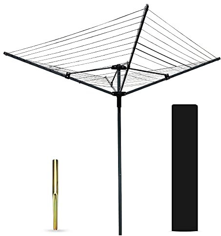 Ram® 4 Arm Rotary Washing Line Garden 45M Metres Folding Clothes Washing Line Airer Rotary Line With Spike And Cover 45M