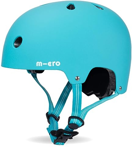 Micro Scooter | Bike/Scooter Deluxe Kids Helmet | Kids Bike Accessories | LED Rear Light | Protective Chin Strap | Inner Padding | Adjustable Strap & Sizing Wheel | Small (48-54cm) | Aqua