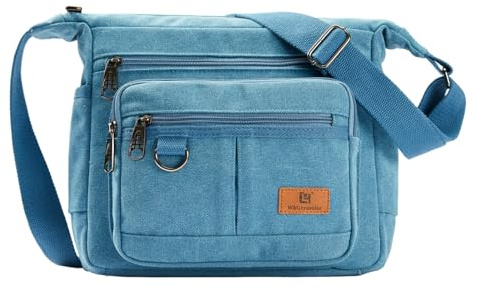 W&G traveler Unisex Messenger Bag for Men Women, Rfid Crossbody Shoulder Bag with Water Bottle Holders, All-Purpose Briefcase Commuter Bag for Travel, Work, Computer, Camera, Blue