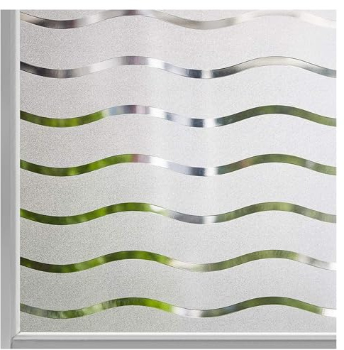 LEMON CLOUD Opaque Privacy Window Film - Static Adhesive Self-Adhesive Frosted Glass Decorative Film for Bathroom/Kitchen - UV Protection, Wave Pattern - 75 x 200 cm