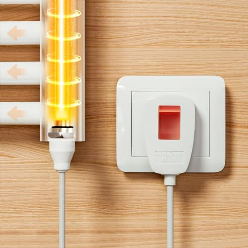 EMKE Heizstab Badheizkörper 300W, Heizpatrone mit Schalter für Heizkörper Handtuchheizkörper Elektrisch, Heizelement aus Edelstahl Weiß