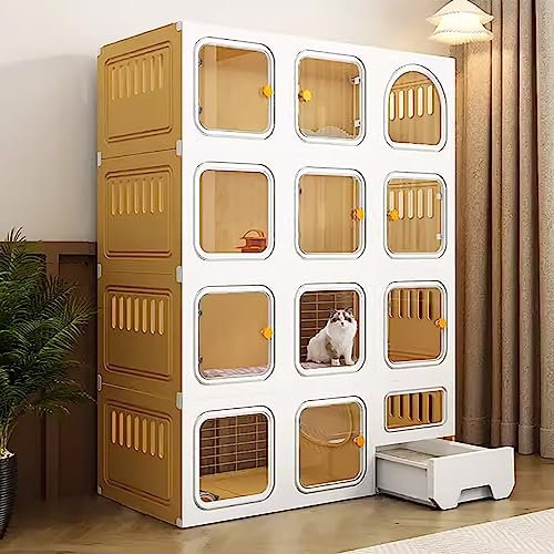 FZZIBQYR Katzenkäfig für drinnen, mit Katzenleiter, Kratzbaum und Katzenbett, Kleintierkäfig, geeignet für Kätzchen, Welpen, Meerschweinchen, Kaninchen, Chinchillas, Frettchen, großer Auslaufplatz, i