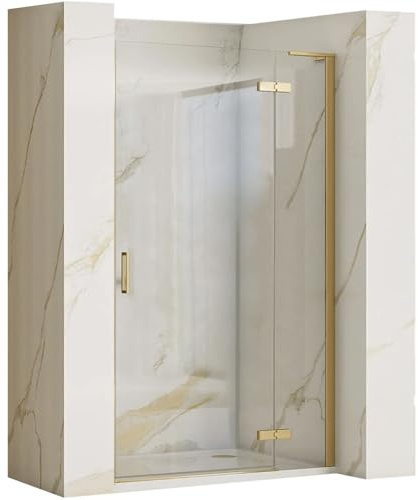 Rea Puerta de ducha 80 Gold Brush + perfil de cristal de seguridad templado transparente 6 mm (oro cepillado)