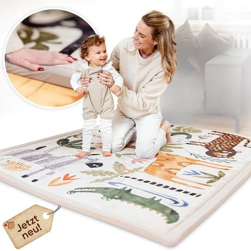 KIDDY KINGDOM Premium Spielmatte Baby/Krabbelmatte Baby - 180x140cm EXTRA DICK - Hochwertige Babymatte aus Memory Schaum - Kinder Spielteppich/Teppich Kinderzimmer - Krabbeldecke für Baby beige