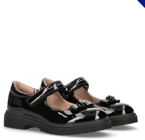 Tommy Hilfiger, Clásico Mary Jane Charol Negro para niña, Zahira, Negro, 28