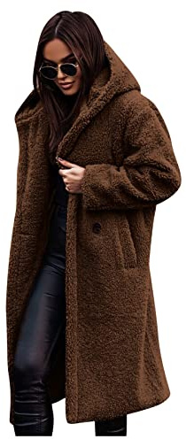 TOFOTL Abrigo Mujer Invierno con Capucha Retro Entretiempo Suave Jacket Navidad Regalos Vintage Elegante Corto Sudadera Plumífero Navideño Café XL