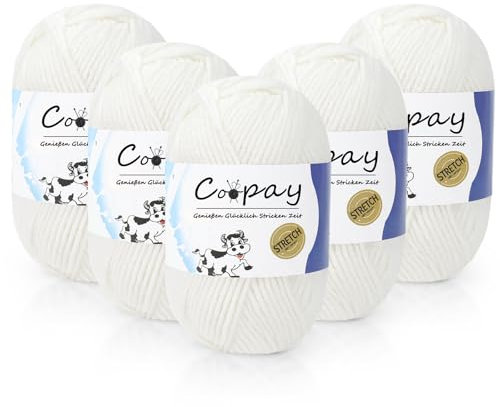 Coopay Wolle zum Häkeln, 5x50g Weiches Häkelgarn, 5 Faiding Wolle zum Stricken, Babywolle zum Häkeln für Anfänger und Kinder, Super Weich Häkelgarn Babywolle für Häkel- und Strickprojekt - Weiß