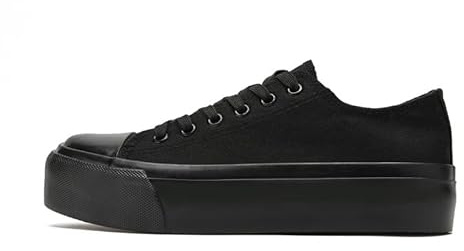 Baskets à plateforme tendance pour femmes - Chaussures basses à plateforme en toile à lacets - Escarpins Plimsolls - Chaussures d'extérieur tennis marche, tout noir, 35 1/3 EU