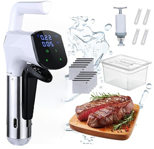 sous vide precision cooker, sous vide machine kit with extractor pump, sealed bag, clip, led temperature and time display control, stainless steel precision cooker thermal immersion circulator white