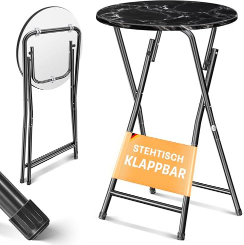 KESSER® Stehtisch Bistrotisch mit PVC-Platte | Wetterbeständiger Klapptisch | 60cm / 110cm | Partytisch Tisch rutschfest | In- & Outdoor | Hochzeit Empfangstisch | 4 Standfüße pulverbeschichtet