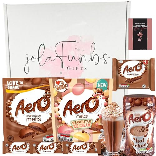 Aero Chocolate Hamper Snack Box with Milk Bars, Aero Hot Chocolates & Card – Letterbox Sweets Gift for Women, Men, Mum, Dad – Birthday Gifts, Christmas Treats, Chocolate Lovers Box