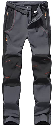 DAFENP Pantalones Trekking Hombre Impermeables Pantalones de Trabajo Termicos Montaña Senderismo Esqui Snowboard Invierno Polar Forrado Aire Libre KZ21065M-DarkGrey-M
