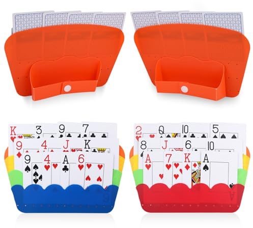 2pcs Porte-Cartes pour Cartes à Jouer, Mains Libres avec Support à Bouton-Pression Rangement Empilable 3 Niveaux pour Cartes de Jeu UNO Poker Jeux de Voyage Seniors Adultes et Enfants