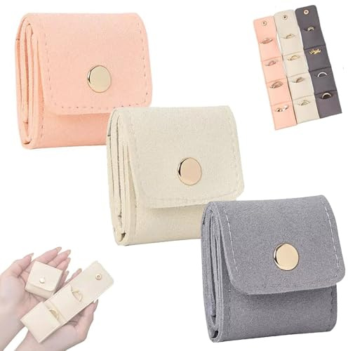 Mini Travel Jewelry Bag, Mini Travel Jewelry Roll Bag with Buckle, Portable Foldable Multifunctional Jewelry Travels Pouch for Earrings, Rings, Necklaces (3Pcs)