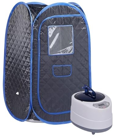 Bärbar Bastu For Hela Kroppen Ångbastu Hopfällbar Med 2L 1000 Watt Steamer Home Spa Effektiv Uppvärmning(Black Blue Set)