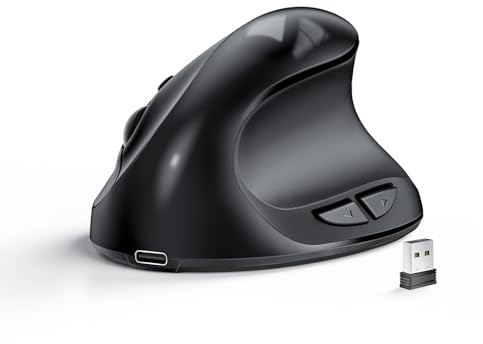 Lekvey Ergonomic Mouse, Vertical Wireless Mouse for Small/Medium Hands, Rechargeable with USB Receiver, 3 DPI for Comfort, Relieves Wrist Pain, Carpal Tunnel Mouse for Laptop, PC, Computer, Mac, Black
