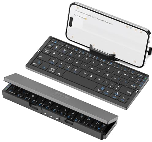 BRIMFORD Tastiera Silenziosa Pieghevole QWERTY BT con Supporto Magnetico, Mini Tastiera in Alluminio Senza Fili Ricaricabile Portabile per Tablet, iPad, Smartphone (Nero)