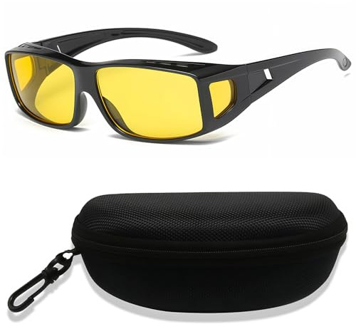 Lunettes Conduite de Nuit Polarisées - Lunette Vision Nocturne Anti Eblouissement avec Etui Lunettes, Surlunettes Conduite de Nuit Homme Femme, Lunette Jaune pour Conduire Sécurisé, Ultra Léger