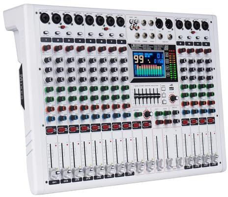 Yamnweo GF12 Multifunktionell Blandare med 12 kanaler Stor LCD-skärm Blandare för scenprestanda Integrerad 7-nivås jämnare och fest-DJ-blandare 99 eco