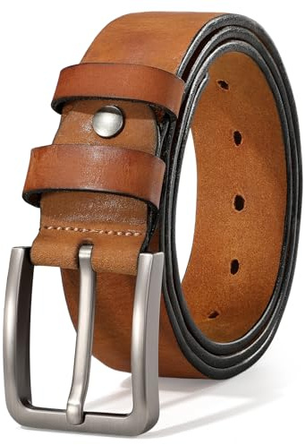 VONMELLI Mens Leather Belt, 38mm Heavy Duty Work Belt Casual Every Day Belt for Jeans Tan 115cm