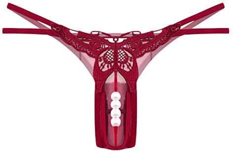 Générique Femmes brodé Creux Sexy Taille Basse caleçon Ouvert Coupe Perle Massage String (One Size)