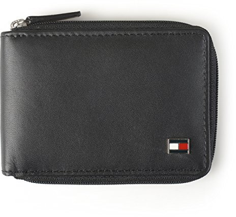 Tommy Hilfiger - Portafoglio da uomo Oxford con cerniera Nero Taglia unica