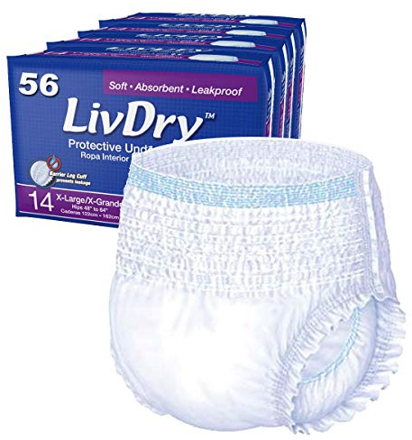 LivDry Adult Diapers | XL Protective Incontinence Underwear | Super Absorbent 14 Count, 4 Pack | Regular/Daytime