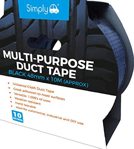 Simply DTB5010 Duct Tape 10m - Black - Heavy Duty & Super Stick - Strong Adhesive Universal Cloth Gaffer Tape