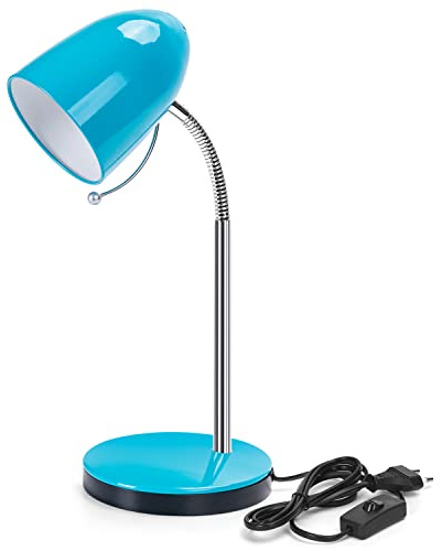Aigostar Lámpara Escritorio Retro E27, Flexo Escritorio de Metal Vintage Sin Bombilla, Lampara de Mesa con Cuello Flexible, Máx 240V, Cable de 153 cm, Azul