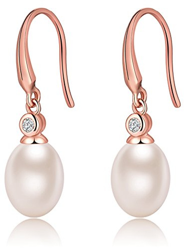 Orecchini Perle Donna in Argento Sterling 925 Orecchini a Perle Pendenti Ipoallergenici Bianco Perla Gioielli Regali da Donna Oro Rosa