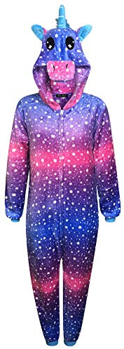 Live It Style It Unicorn Onesie Womens Comfy Pyjamas Mens Soft Sleepsuit Gifts for Ladies Animal Jumpsuit Dress Up Costume (M, Unicorn - Purple Pink Stars)