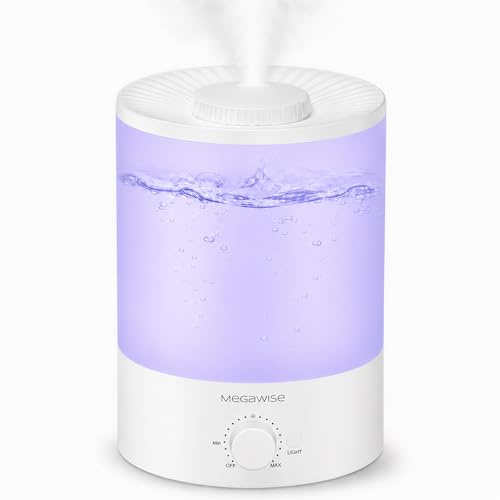 MegaWise Healthy Top-Refill Cool Mist luftfuktare för sovrum, 24dB Ultraljud Air Vaporizer med vattenfilter för baby [PP Material], Färgglada Nattljus, 3.5L Eterisk Olja Diffuser