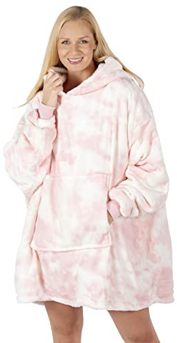TIE DYE Oversized Hoodie Blanket Women Ultra Plush Fleece with Soft Sherpa Reversible Warm Cosy Comfy Wearable Hooded Giant Sweatshirt Throw Girls Adults Men Boys Kids Big Pocket (Blush Pink)