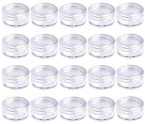 BODYA Lot de 20 pots ronds en plastique transparent rechargeable de 3g vides contenants d'échantillon avec couvercle à vis pour cosmétiques, lotions, crèmes, maquillage, perles, fard à paupières