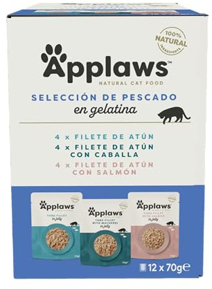 Applaws Natural Comida Húmeda para Gatos, Selección de Pescado en Jalea 70 g (12 x 70 g Bolsitas)