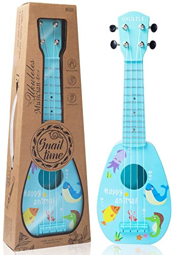 Kindergitarre, 17 Zoll Acoustic Gitarre Kinder, Ukulele mit 4 Saiteninstrumenten und Plektrenfür Anfänger Geeignet und Kinder, Neujahrsgeschenke(Blau)
